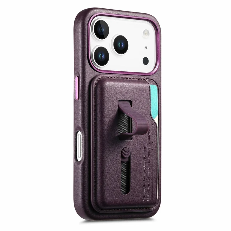 Custodia per iPhone 17 Pro Max compatibile con MagSafe Borsa porta carte staccabile con cinturino ad anello per il dito Rivestimento in pelle PU Custodia per telefono - Viola