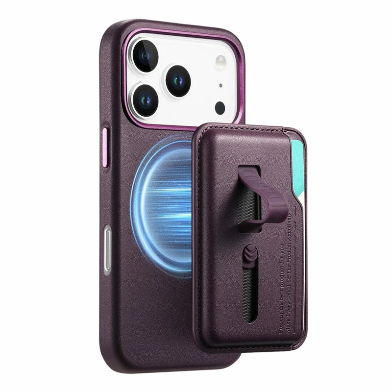 Custodia per iPhone 17 Pro Max compatibile con MagSafe Borsa porta carte staccabile con cinturino ad anello per il dito Rivestimento in pelle PU Custodia per telefono - Viola