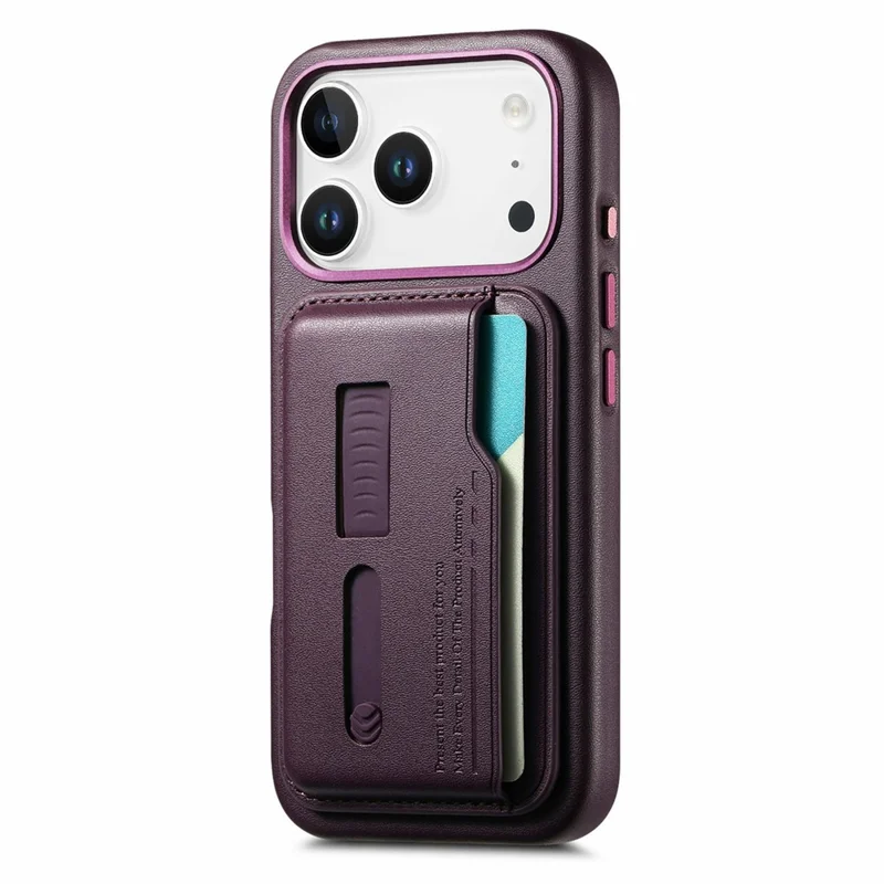 Custodia per iPhone 17 Pro Max compatibile con MagSafe Borsa porta carte staccabile con cinturino ad anello per il dito Rivestimento in pelle PU Custodia per telefono - Viola
