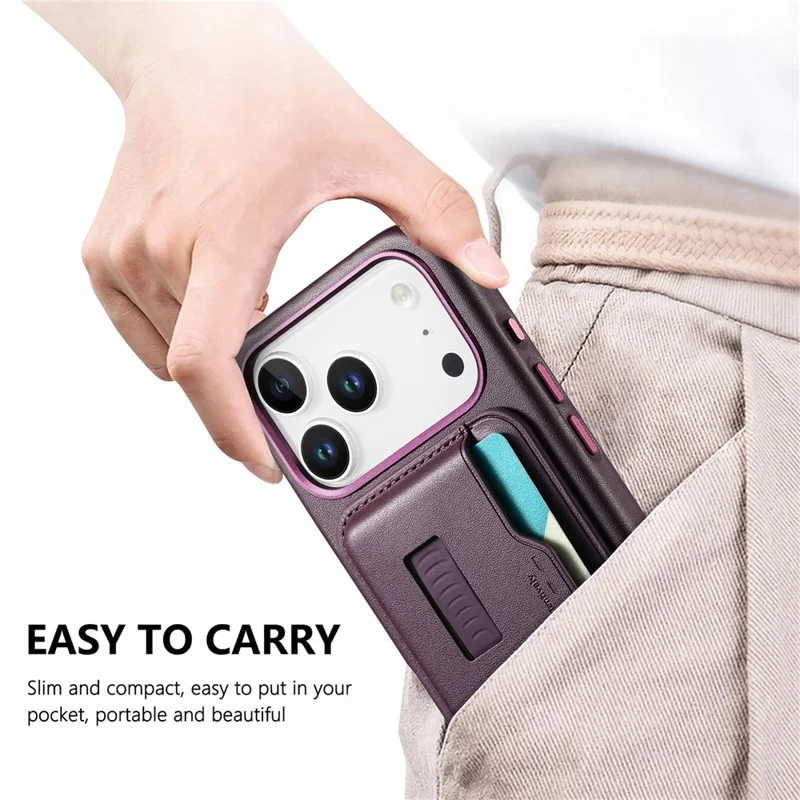 Custodia per iPhone 17 Pro Max compatibile con MagSafe Borsa porta carte staccabile con cinturino ad anello per il dito Rivestimento in pelle PU Custodia per telefono - Viola