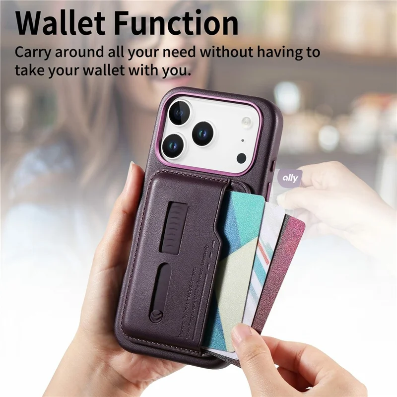 Custodia per iPhone 17 Pro Max compatibile con MagSafe Borsa porta carte staccabile con cinturino ad anello per il dito Rivestimento in pelle PU Custodia per telefono - Viola