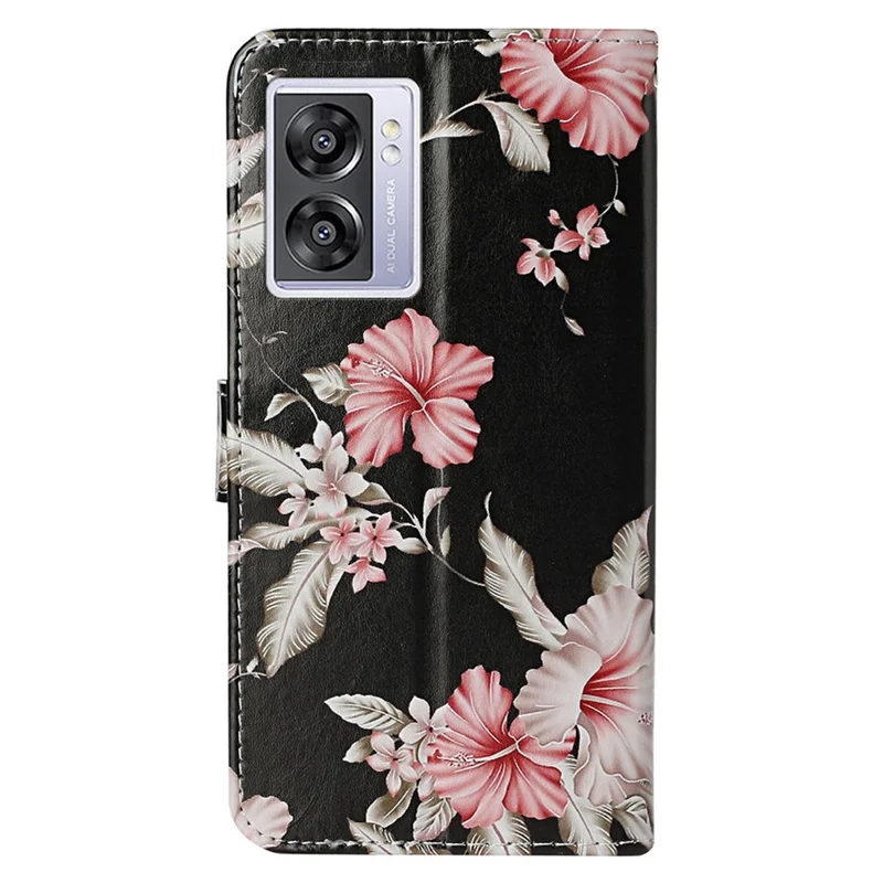 For Oppo A57 4G / A57s 4G / A57 (2022) 5G / A77 5G Pattern Printing Flip Stand Cover PU Leather Magnetic Closure Wallet Phone Case - Rhododendron