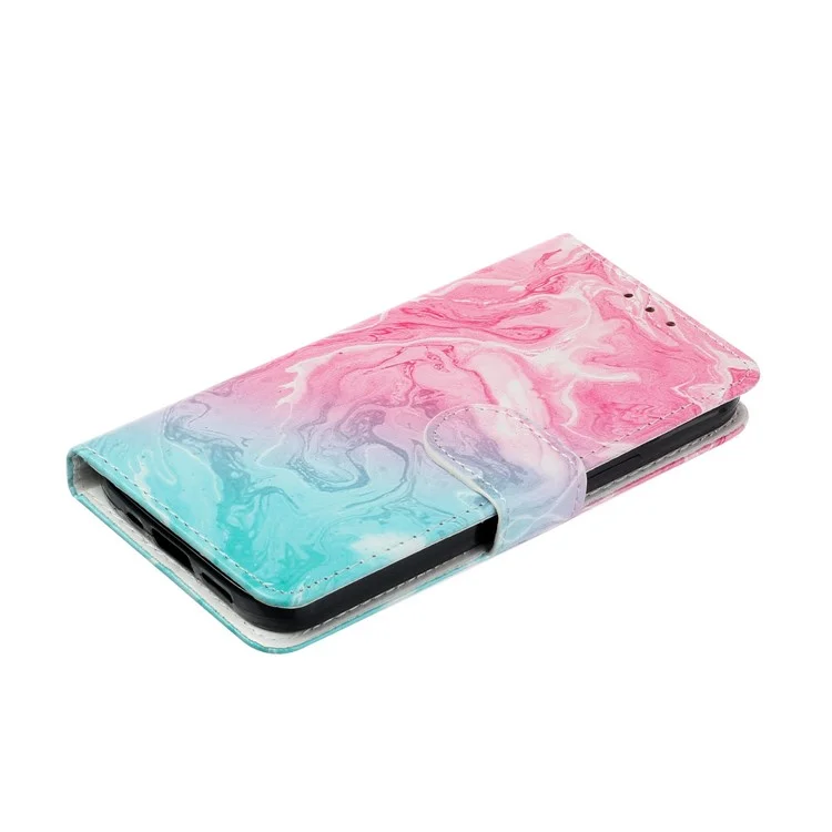 Pour Oppo A57 4G / A57 (2022) 5G / A77 5G Porte Impression Cover Souple PU Courture Magnétique Magnétique Coille du Papite - Marbre Vert Rose