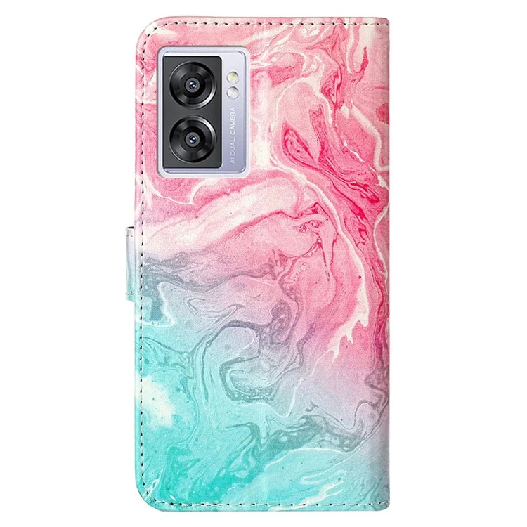 Pour Oppo A57 4G / A57 (2022) 5G / A77 5G Porte Impression Cover Souple PU Courture Magnétique Magnétique Coille du Papite - Marbre Vert Rose