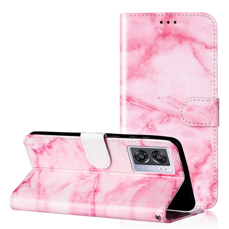 Para Oppo A57 4G / A57s 4G / A57 (2022) 5G / A77 5G Padrão de Impressão Flip Stand Cover Capa de Carteira de Couro PU Fecho Magnético - Mármore Rosa