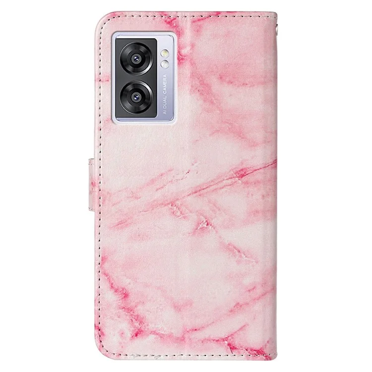 Para Oppo A57 4G / A57s 4G / A57 (2022) 5G / A77 5G Padrão de Impressão Flip Stand Cover Capa de Carteira de Couro PU Fecho Magnético - Mármore Rosa