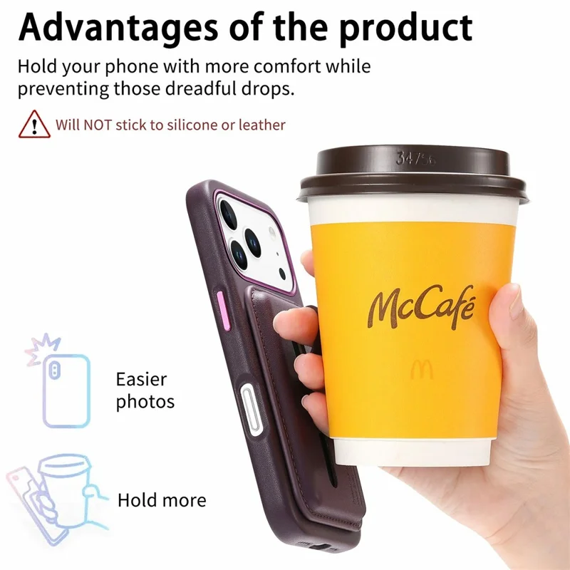 Custodia iPhone 17 Pro compatibile con MagSafe Borsa per schede staccabile con cinturino ad anello per dita in pelle PU rivestita in TPU - Viola