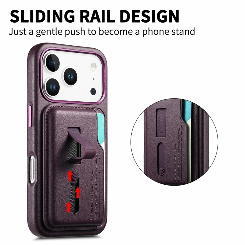 Custodia iPhone 17 Pro compatibile con MagSafe Borsa per schede staccabile con cinturino ad anello per dita in pelle PU rivestita in TPU - Viola