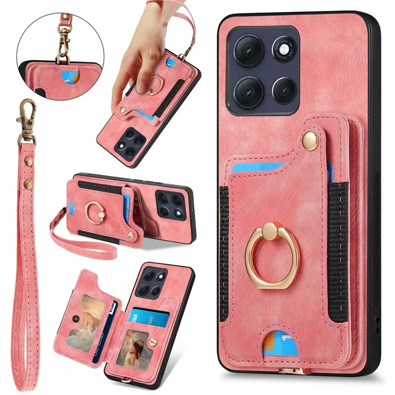 Motorola Moto G86 5G Retro PU Leder Hülle Telefonabdeckung mit RFID-Blockierung Kartenfach - Pink