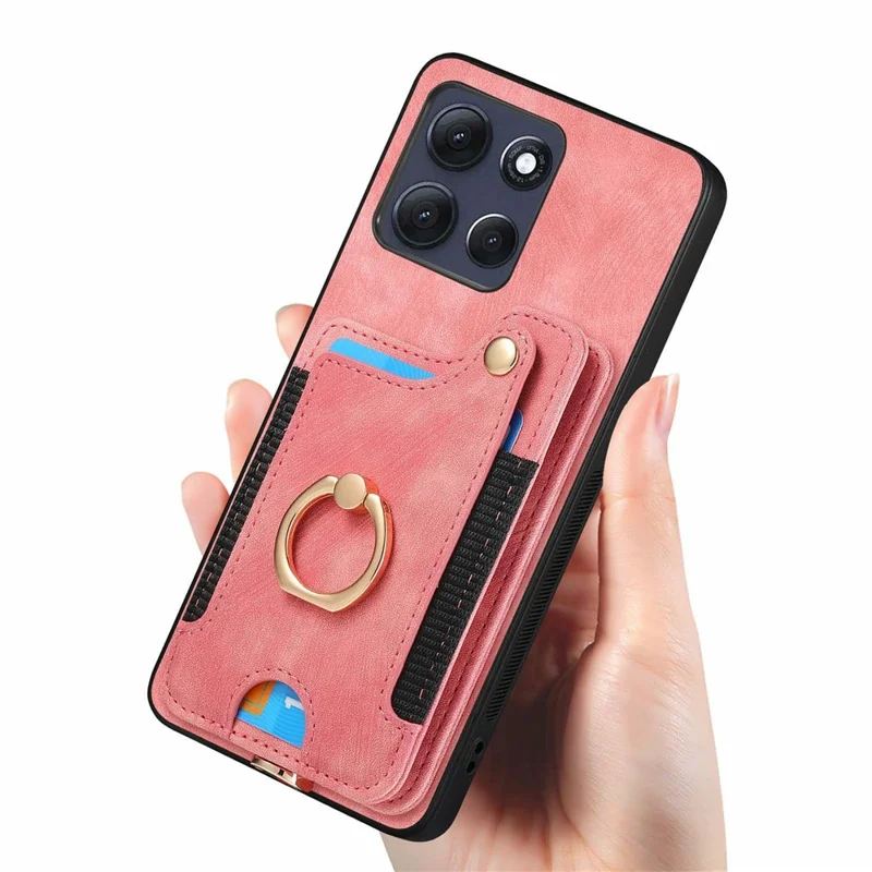 Motorola Moto G86 5G Retro PU Leder Hülle Telefonabdeckung mit RFID-Blockierung Kartenfach - Pink