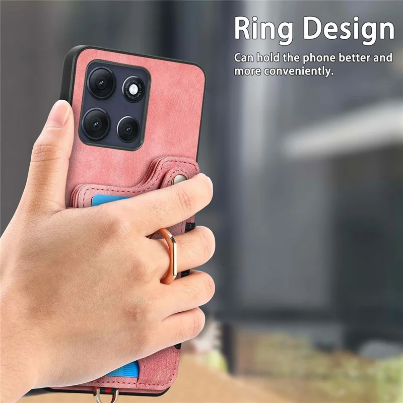 Motorola Moto G86 5G Retro PU Leder Hülle Telefonabdeckung mit RFID-Blockierung Kartenfach - Pink