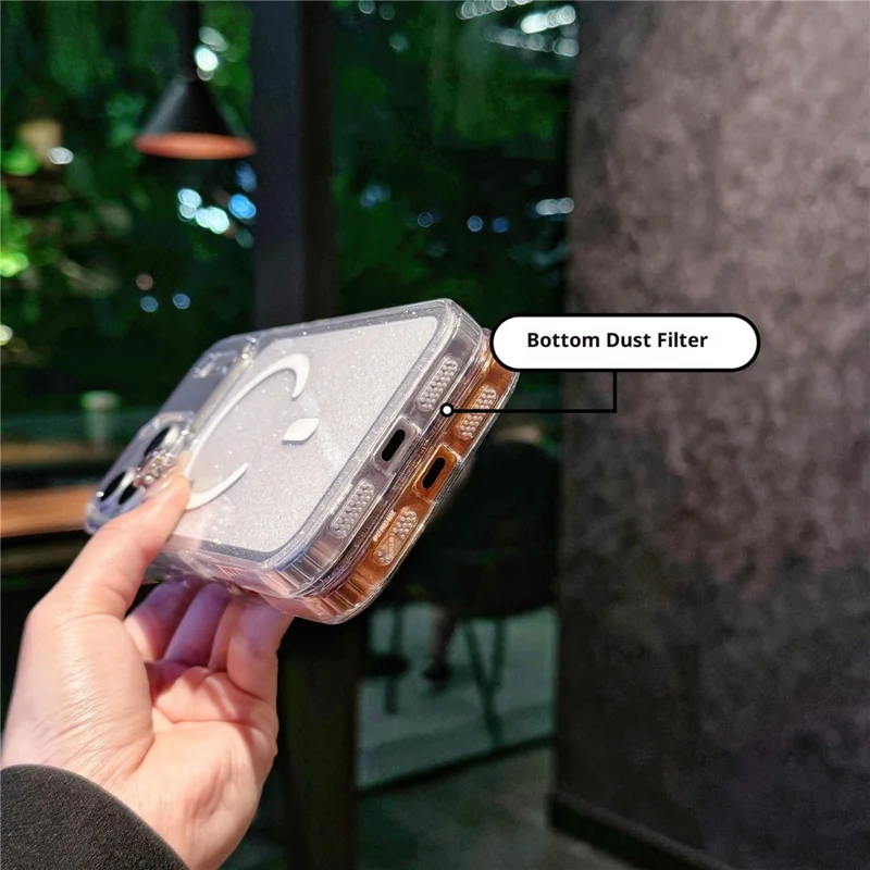 Coque compatible avec l'iPhone 17 Pro Max avec MagSafe, design pailleté, protection antichoc en TPU + PC - Orange