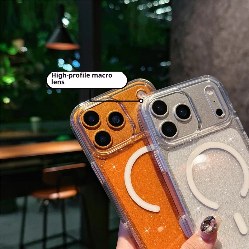 Coque compatible avec l'iPhone 17 Pro Max avec MagSafe, design pailleté, protection antichoc en TPU + PC - Orange