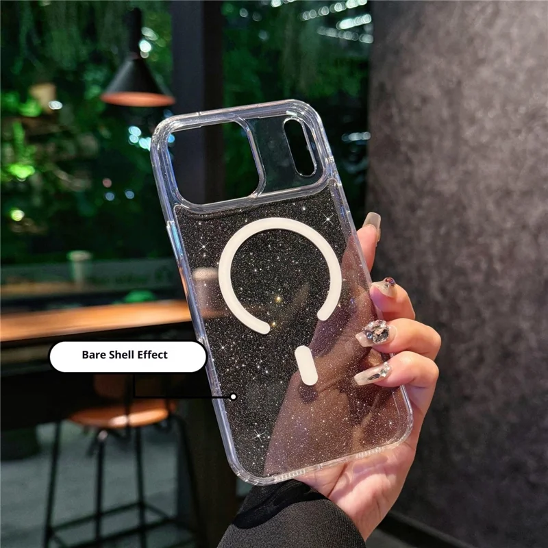 Funda para iPhone 17 Pro Compatible con MagSafe, Diseño de Purpurina, TPU + PC Antichoque, Cubierta de Teléfono - Naranja