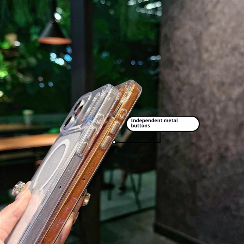 Funda para iPhone 17 Pro Compatible con MagSafe, Diseño de Purpurina, TPU + PC Antichoque, Cubierta de Teléfono - Naranja