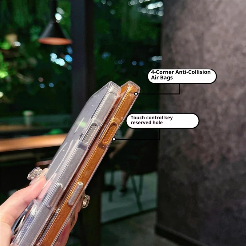 Funda para iPhone 17 Pro Compatible con MagSafe, Diseño de Purpurina, TPU + PC Antichoque, Cubierta de Teléfono - Naranja