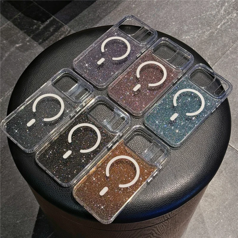 Funda para iPhone 17 Pro Compatible con MagSafe, Diseño de Purpurina, TPU + PC Antichoque, Cubierta de Teléfono - Naranja