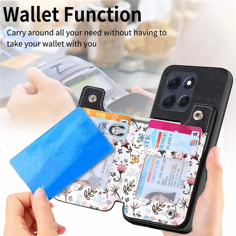 For Motorola Moto G86 5G Zipper Card Holder Kickstand Case Leather Phone Cover with RFID Blocking - Black