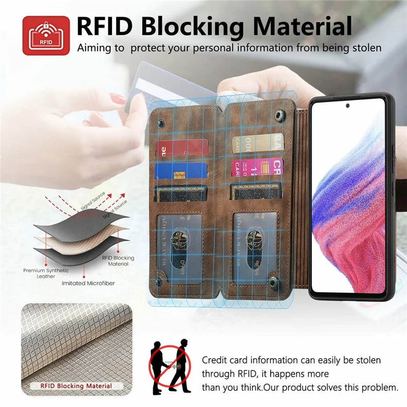 For Motorola Moto G86 Power 5G Leather Case Phone Back Cover with RFID Blocking Zipper Wallet Kickstand - Brown