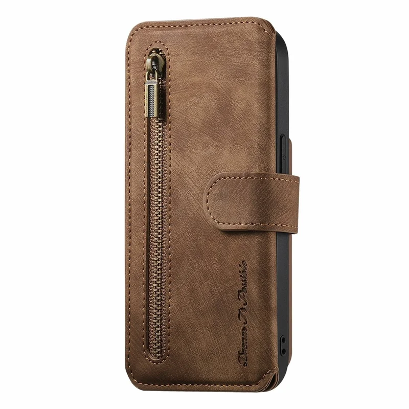 For Motorola Moto G86 Power 5G Leather Case Phone Back Cover with RFID Blocking Zipper Wallet Kickstand - Brown