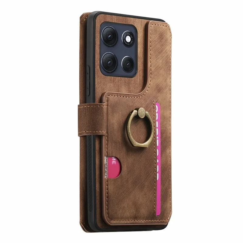 For Motorola Moto G86 Power 5G Leather Case Phone Back Cover with RFID Blocking Zipper Wallet Kickstand - Brown