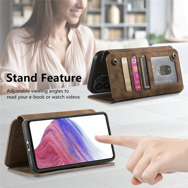 For Motorola Moto G86 Power 5G Leather Case Phone Back Cover with RFID Blocking Zipper Wallet Kickstand - Brown
