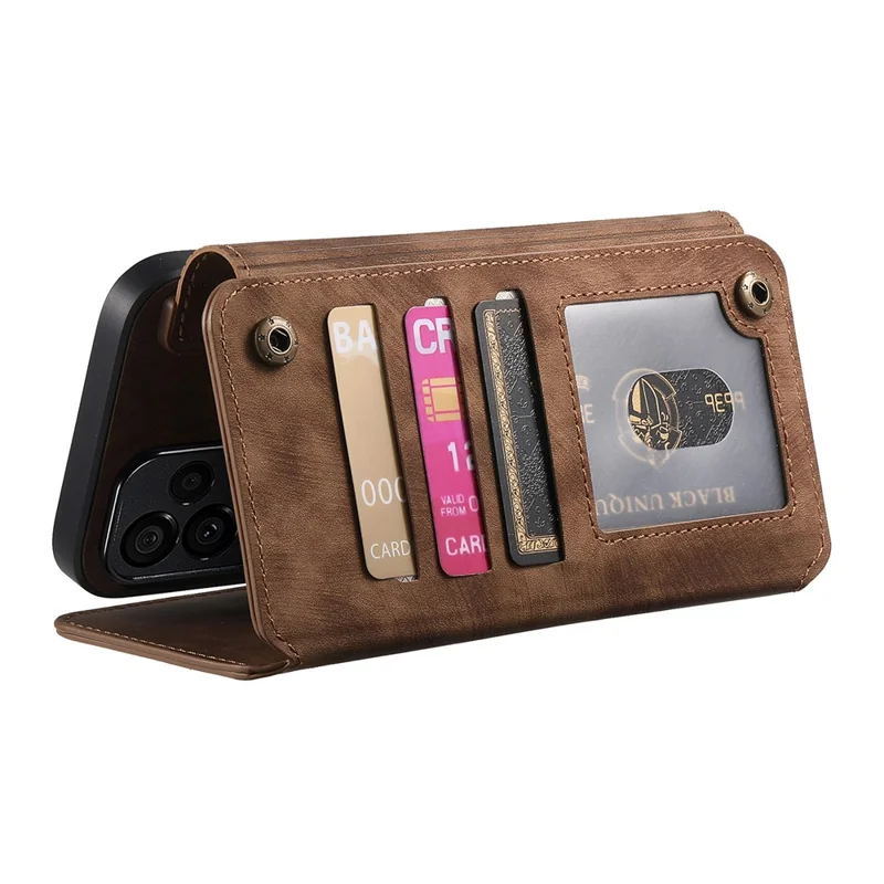 For Motorola Moto G86 5G Leather Case Phone Back Cover with RFID Blocking Zipper Wallet Kickstand - Brown