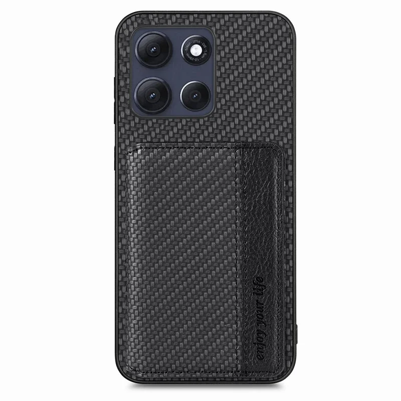 For Motorola Moto G86 5G Case RFID Blocking Carbon Fiber Leather Phone Back Cover with Card Holder - Black