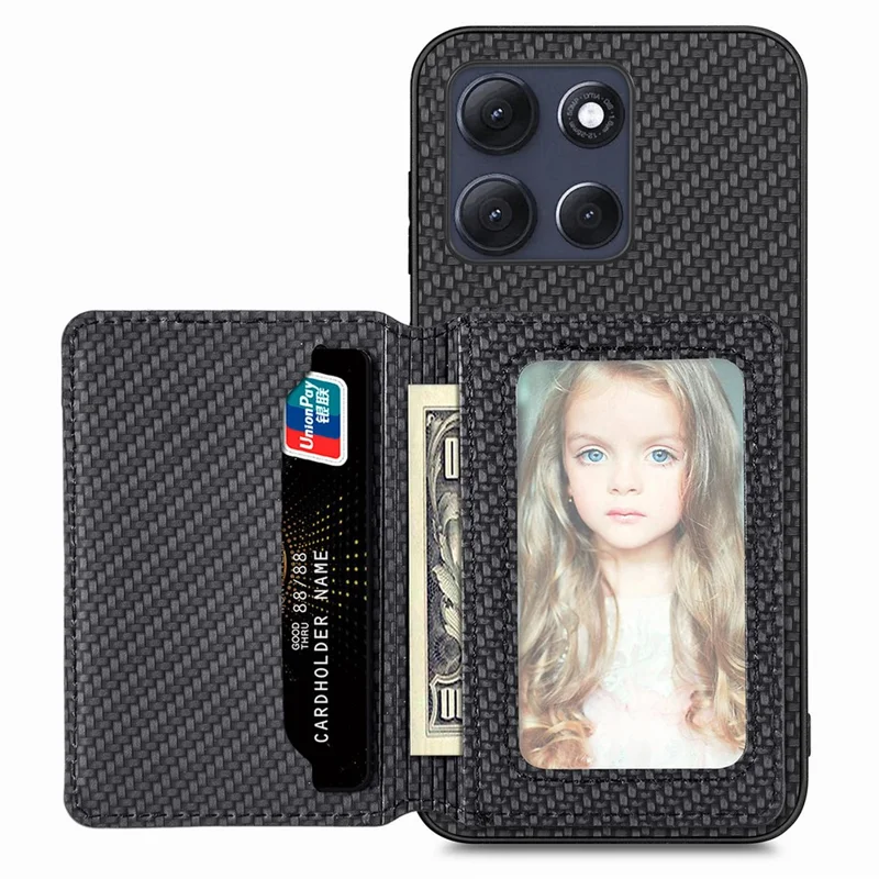 For Motorola Moto G86 5G Case RFID Blocking Carbon Fiber Leather Phone Back Cover with Card Holder - Black