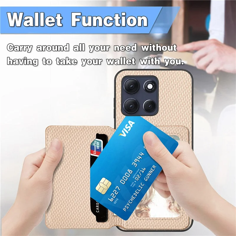 For Motorola Moto G86 5G Case RFID Blocking Carbon Fiber Leather Phone Back Cover with Card Holder - Black