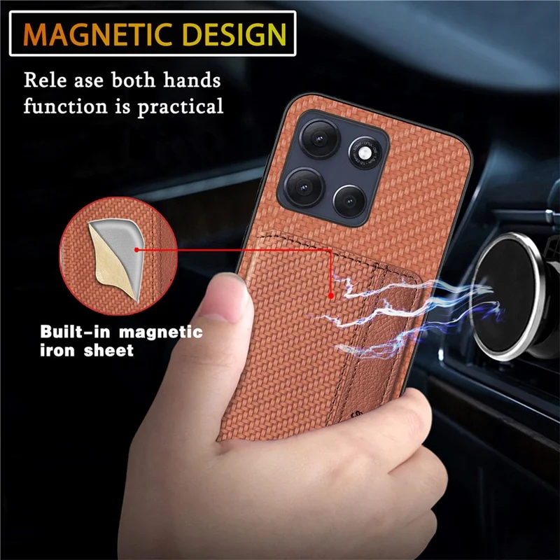 For Motorola Moto G86 5G Case RFID Blocking Carbon Fiber Leather Phone Back Cover with Card Holder - Black