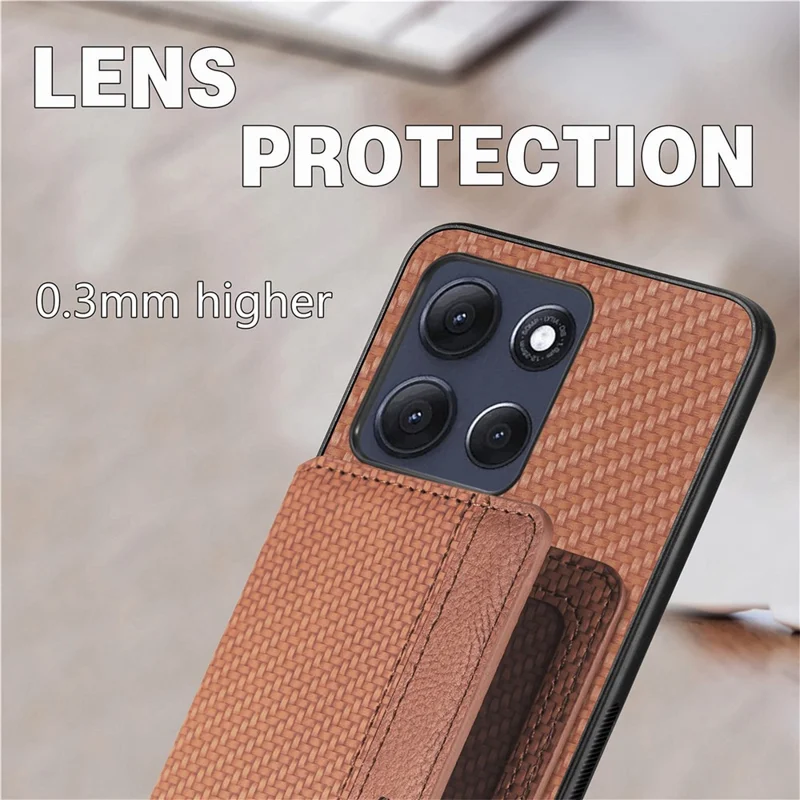 For Motorola Moto G86 5G Case RFID Blocking Carbon Fiber Leather Phone Back Cover with Card Holder - Black