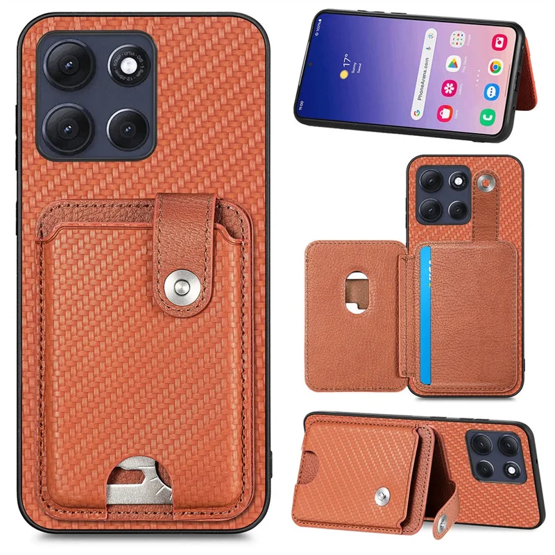 For Motorola Moto G86 Power 5G Case Card Holder Leather Back Cover Carbon Fiber Texture - Brown