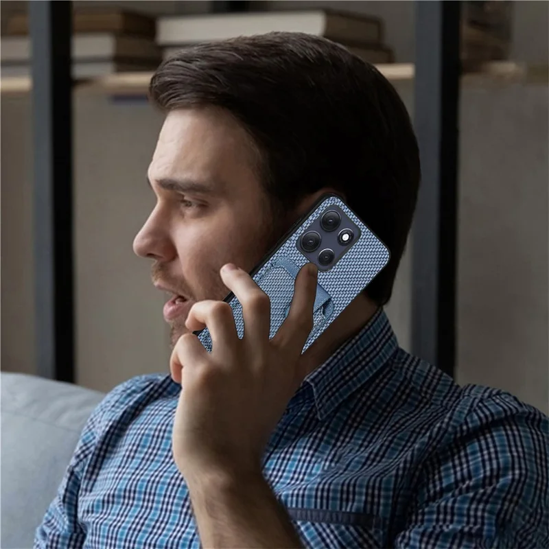 For Motorola Moto G86 Power 5G Case Card Holder Leather Back Cover Carbon Fiber Texture - Brown