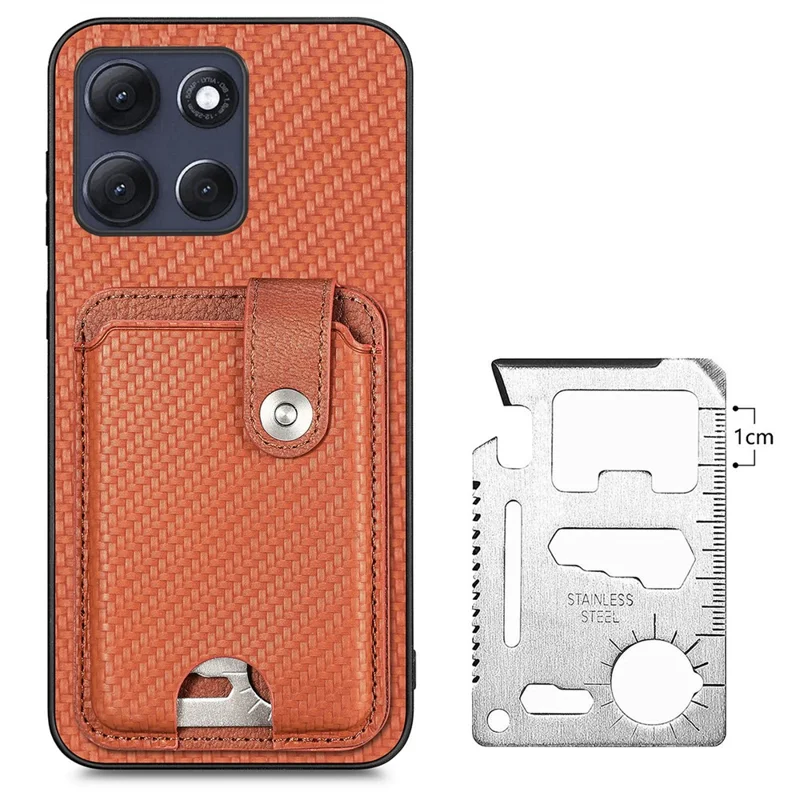 For Motorola Moto G86 Power 5G Case Card Holder Leather Back Cover Carbon Fiber Texture - Brown