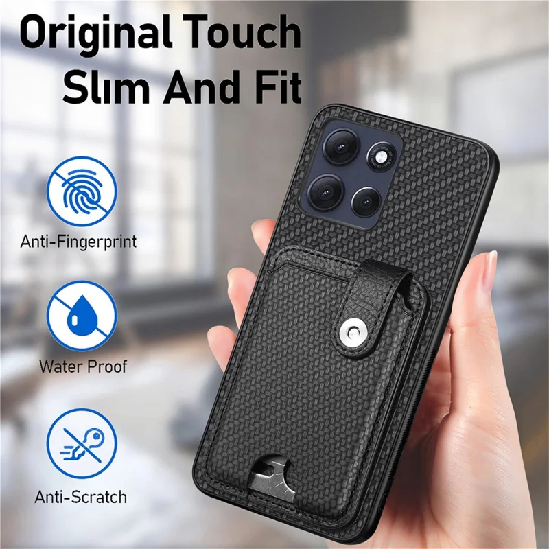 For Motorola Moto G86 Power 5G Case Card Holder Leather Back Cover Carbon Fiber Texture - Brown