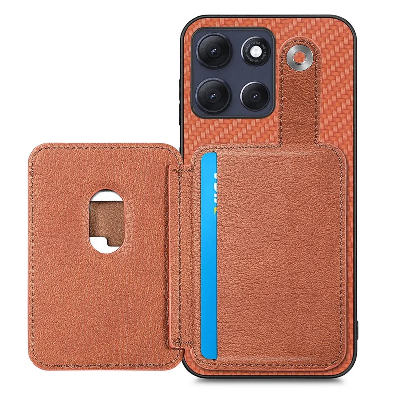 For Motorola Moto G86 5G Case Card Holder Leather Back Cover Carbon Fiber Texture - Brown