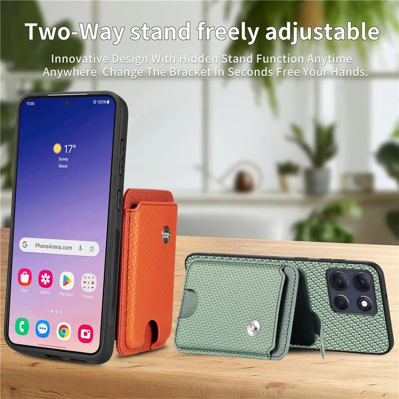 For Motorola Moto G86 5G Case Card Holder Leather Back Cover Carbon Fiber Texture - Brown