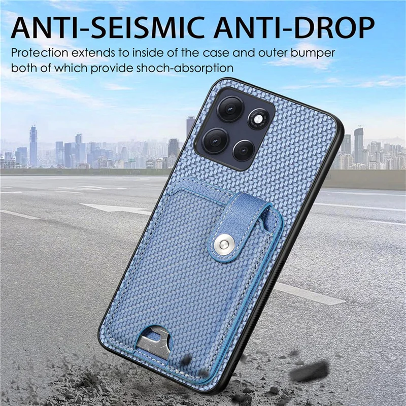 For Motorola Moto G86 5G Case Card Holder Leather Back Cover Carbon Fiber Texture - Brown