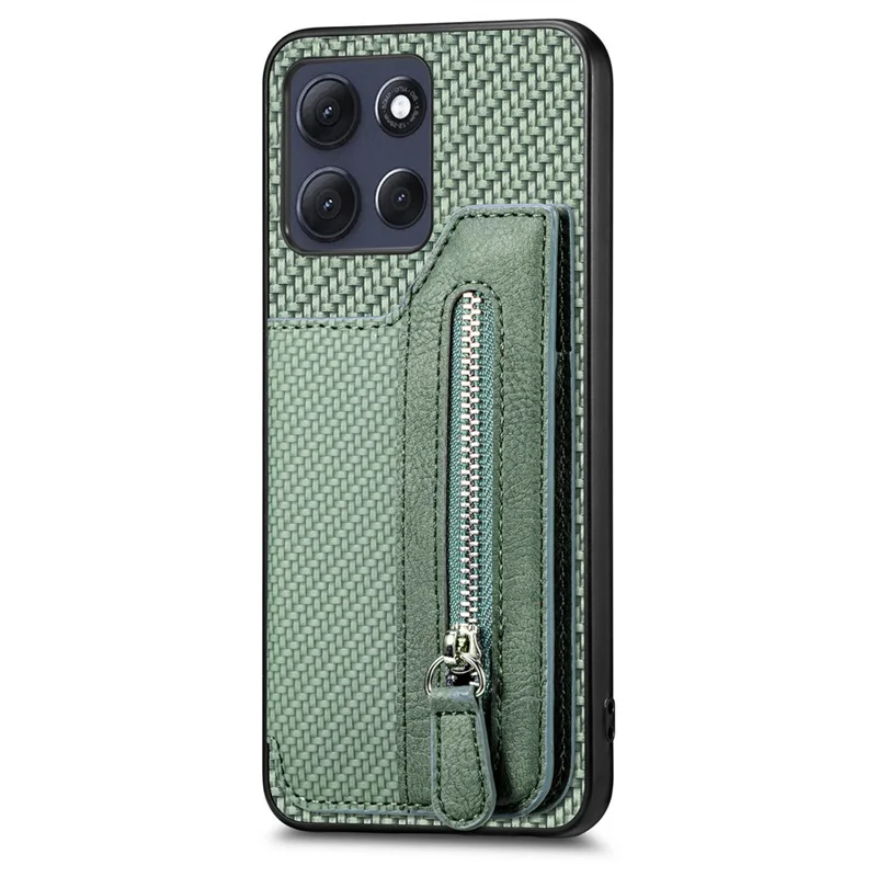 Motorola Moto G86 5G Hülle Leder+PC+TPU Reißverschluss Brieftasche Handyhülle - Grün
