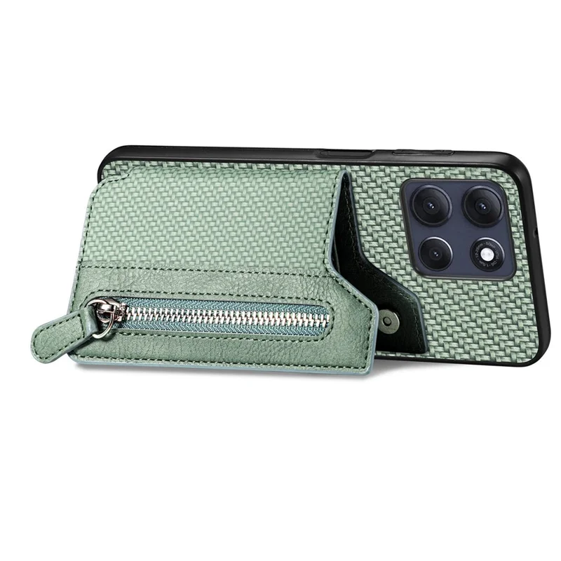 Motorola Moto G86 5G Hülle Leder+PC+TPU Reißverschluss Brieftasche Handyhülle - Grün