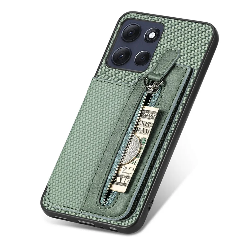 Motorola Moto G86 5G Hülle Leder+PC+TPU Reißverschluss Brieftasche Handyhülle - Grün