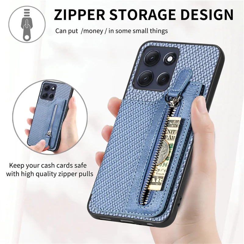 Motorola Moto G86 5G Hülle Leder+PC+TPU Reißverschluss Brieftasche Handyhülle - Grün