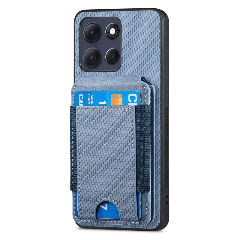 Motorola Moto G86 5G Karbonfaser-Textur Flip Case Kartenhalter Ständer Verstellbarer Winkel Schutzhülle - Blau