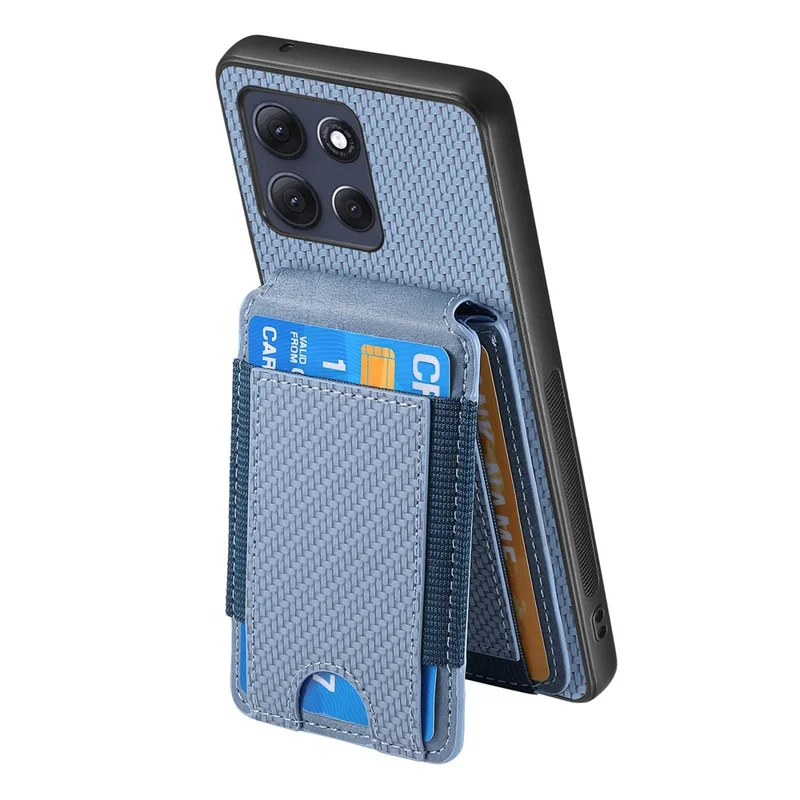 Motorola Moto G86 5G Karbonfaser-Textur Flip Case Kartenhalter Ständer Verstellbarer Winkel Schutzhülle - Blau