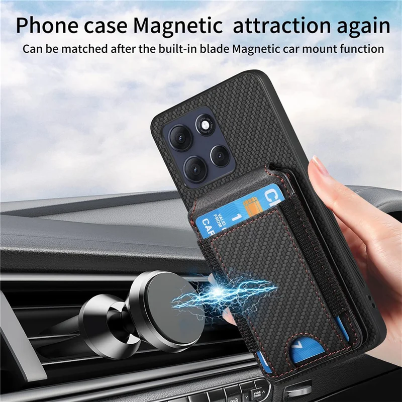 Motorola Moto G86 5G Karbonfaser-Textur Flip Case Kartenhalter Ständer Verstellbarer Winkel Schutzhülle - Blau