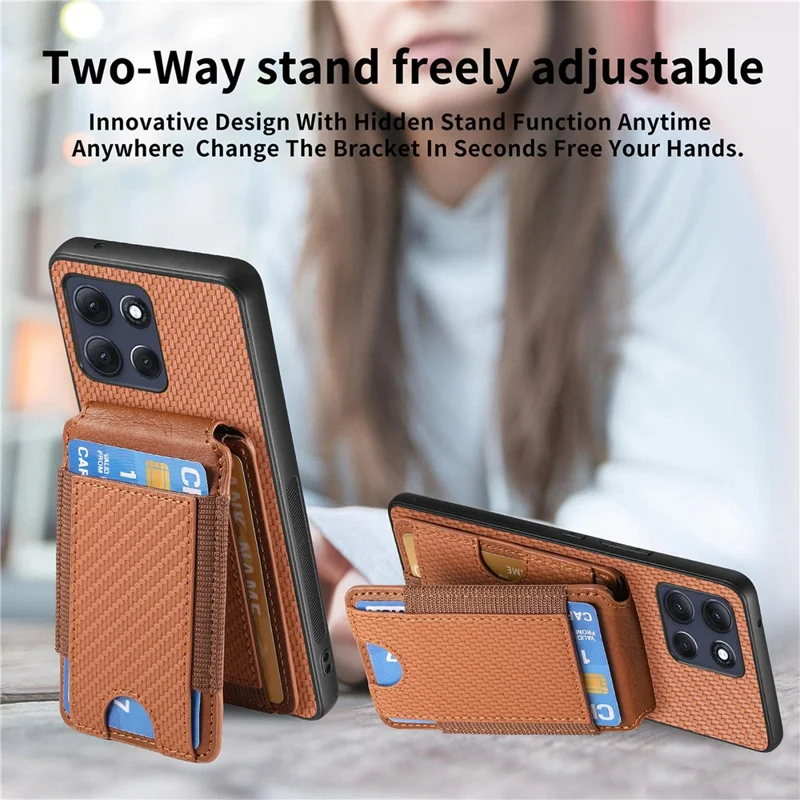 Motorola Moto G86 5G Karbonfaser-Textur Flip Case Kartenhalter Ständer Verstellbarer Winkel Schutzhülle - Blau