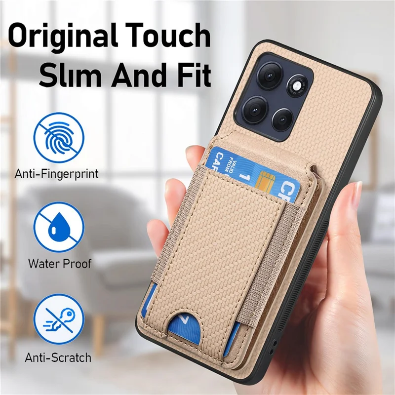 For Motorola Moto G86 Power 5G Carbon Fiber Texture Flip Case Card Holder Stand Adjustable Angle Protective Cover - Blue