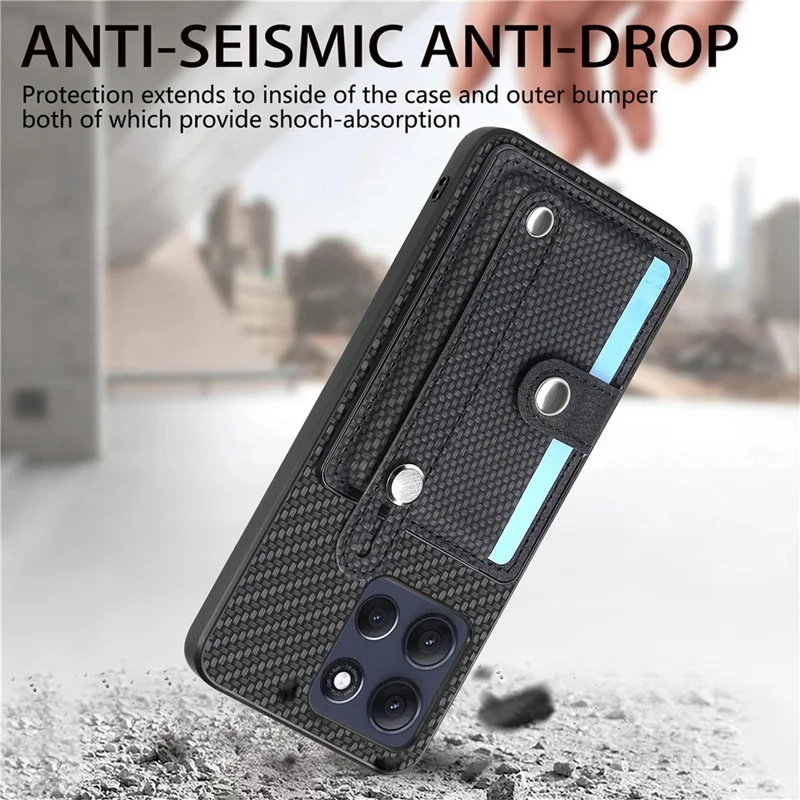 For Motorola Moto G86 Power 5G Case Wristband Anti-Drop Leather Back Cover Card Holder - Khaki