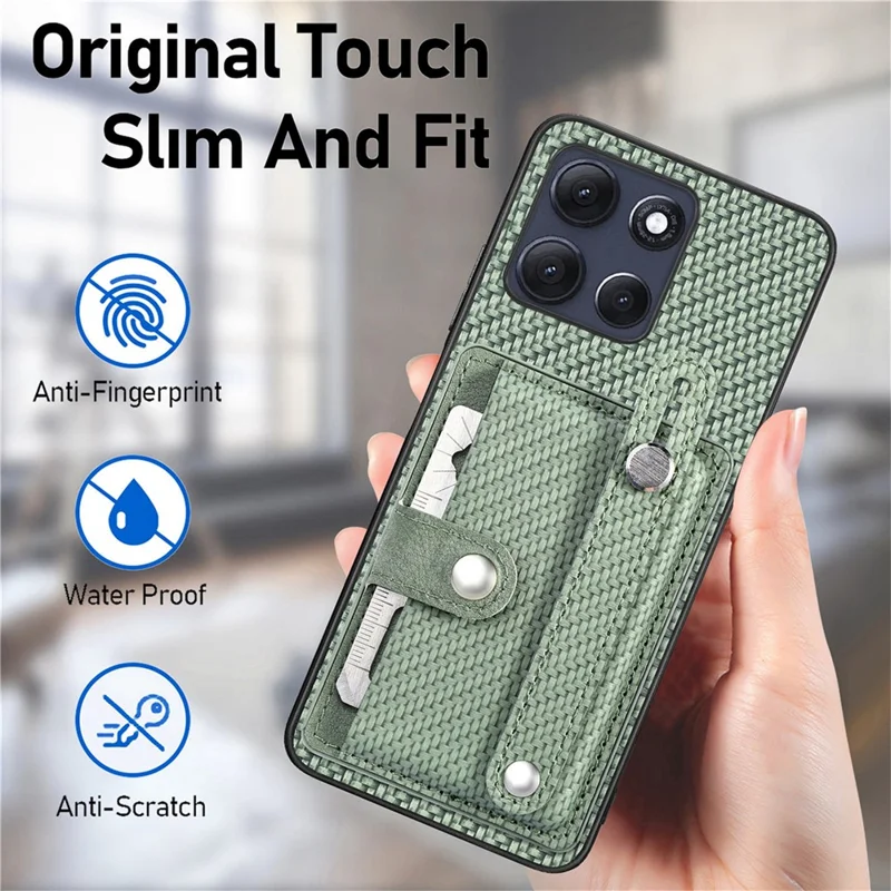 For Motorola Moto G86 Power 5G Case Wristband Anti-Drop Leather Back Cover Card Holder - Khaki
